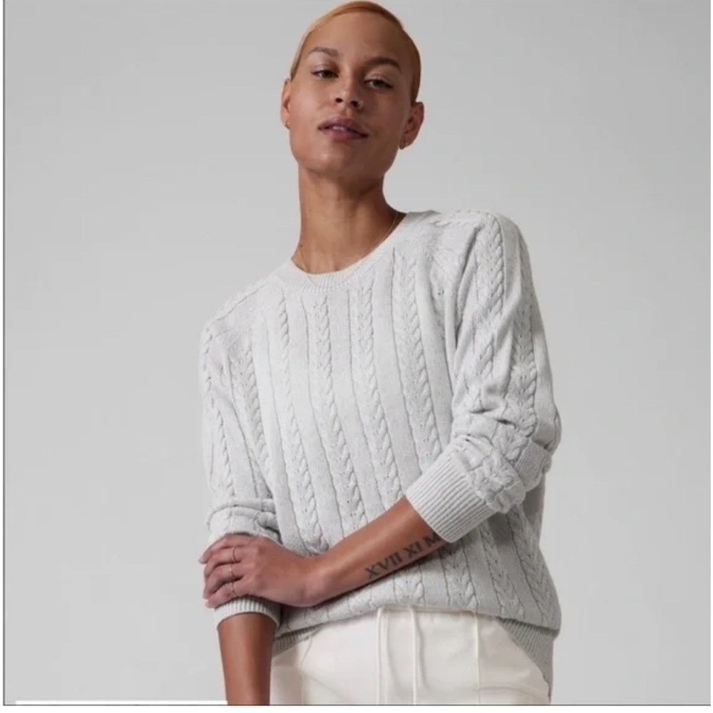 NWT Athleta silver sparkle crew neck classic holiday merino wool Barbie‎ sweater